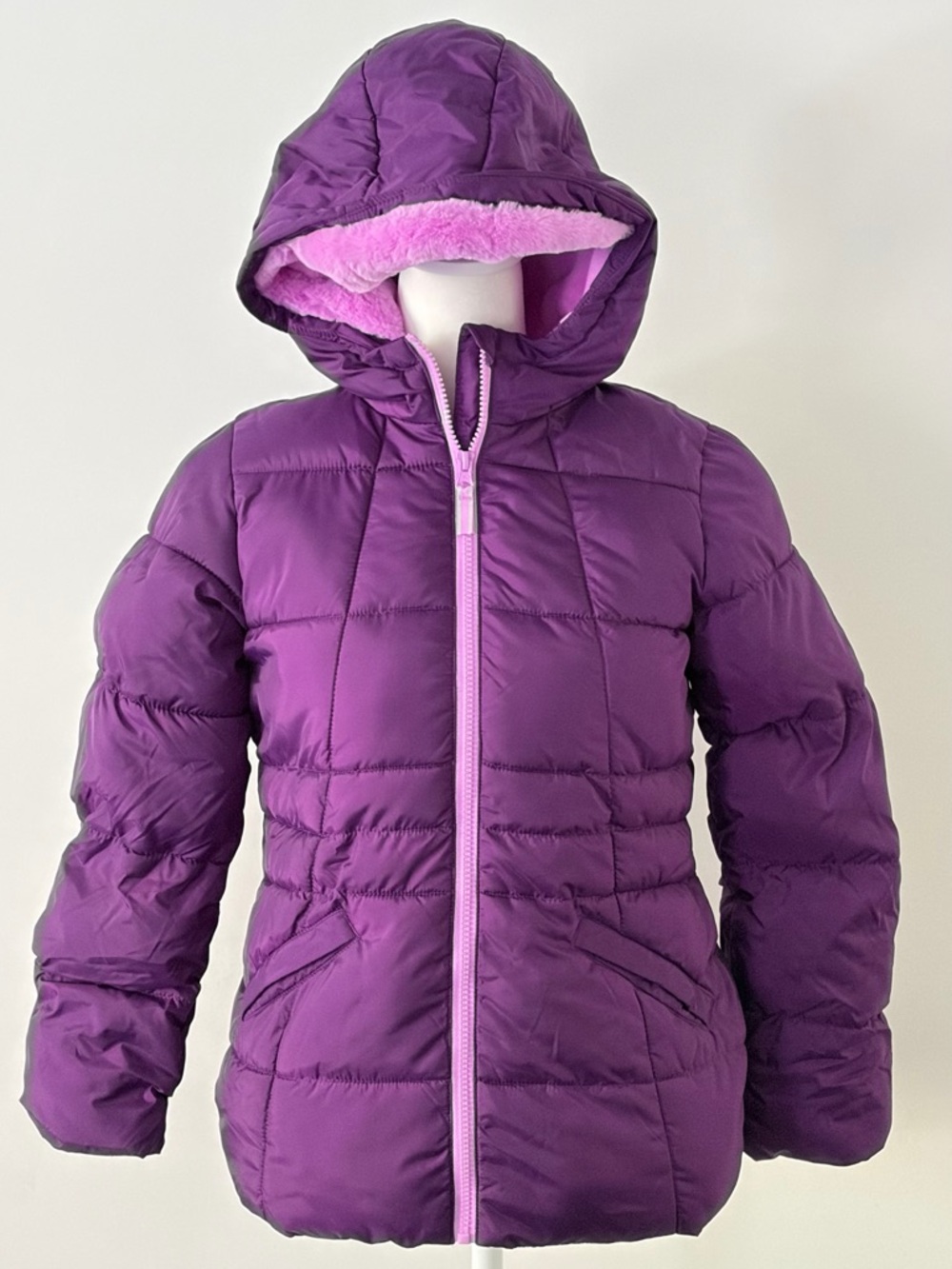 wonder nation Purple Hooded Puffer Jacket with Pink Lining
